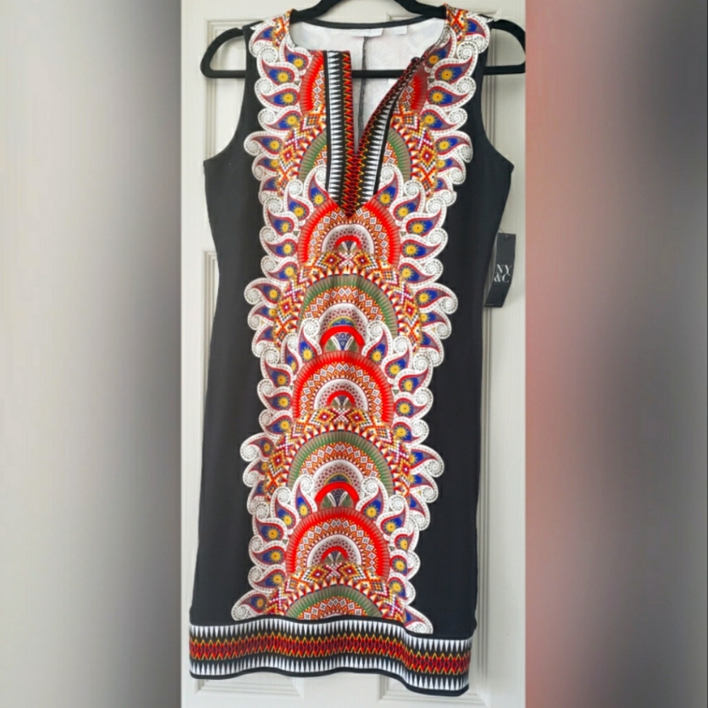 NY&C Placed-print cotton shift dress (XS)